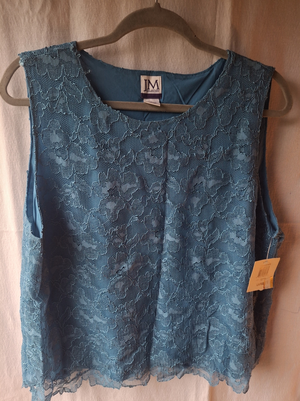 JM Collection Teal Lace Overlay Sleeveless Top